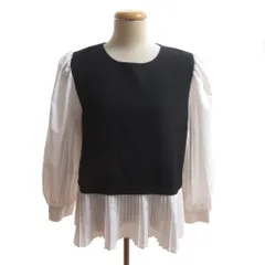 ザラ ZARA 美品 チュニック L 黒 ブラック 長袖 バイカラー プリーツ /SJ