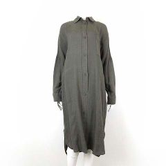 極美品 マックスマーラ リネンドルマンスリーブ シャツワンピース カーキ 麻 M マックスマーラ MAX MARA ワンピース シャツワンピース ロング 麻