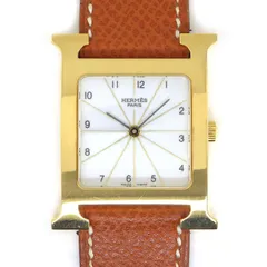 エルメス HERMES 腕時計 Hウォッチ HH1.501 スクエア ホワイト文字盤 ブラウン 牛革ベルト GP クオーツアナログ 【中古】のサムネイル