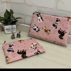 ❤️わんちゃんが可愛いポーチ2点セット①オックス＊ピンク＊