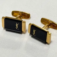 【送料無料】Yves Saint Laurent/イヴサンローラン/YSL/カフスセット/カフリンクス/ゴールド×ブラック/中古品のサムネイル