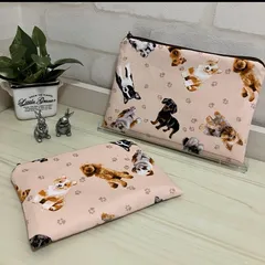 ❤️わんちゃんが可愛いポーチ2点セット②オックス＊ピンクベージュ＊