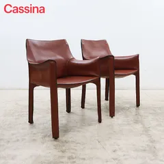 ◆Cassina◆ カッシーナ 413 CAB キャブ アームチェア ダイニングチェア 総革/レザー マリオ・ベリーニ 赤茶 2脚セット 101万 名作品のサムネイル