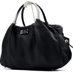 美品 Kate Spade ケイトスペード ナイロン ギャザー ハンドバッグ トートバッグ リボン レザー ブラック 黒 軽量 肩掛け 通勤 通学 マザーズバッグ レディース 女性 大人 おしゃれ かわいい エレガント カジュアル デイリー お出かけ 鞄