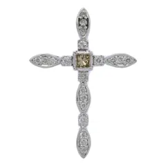 美品 1点モノ 0.46ct ブラウンダイヤモンド ダイヤモンド クロスモチーフ ペンダントトップ K18WG/750-2.3g ホワイトゴールド 【♀】【N】【レディース】★■606710【中古】
