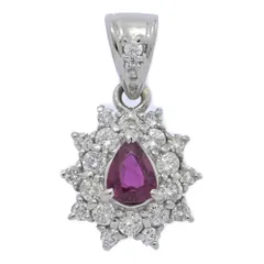 美品 1点モノ 0.45ct 0.5ct ルビー ダイヤモンド 取り巻き ペンダントトップ Pt900-2.8g プラチナ フラワーモチーフ 【♀】【S】【レディース】★■606703【中古】