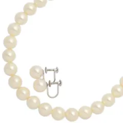 8.0-8.5mm アコヤ真珠 パール イヤリング ネックレスセット ジュエリー K14WG/585 Silver 46.2g ホワイトゴールド×シルバー 【♀】【A】【レディース】★■608370【中古】