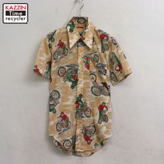 70s vintage 総柄 モーターサイクル 半袖シャツ メンズ 表記16サイズ