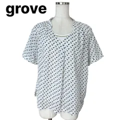 grove　グローブ　半袖プルオーバー　フェイクレイヤードカットソー　洗える　インナー付き幾何ドット　（ブルー系）Mのサムネイル