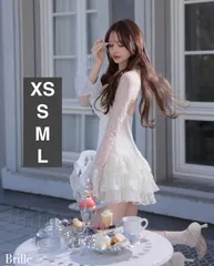 アイボリー brille4161【ROBE de FLEURS/ローブドフルール】Petale de brille mini dress/ 袖付き/ レース/ シフォン/ チュール/ フリル/ フレア/ ミニドレス/ キャバドレス