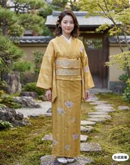 ［8076］訪問着 花道長文様 絞り 金彩 正絹 着物 袷 和田光正・金彩友禅】藤色のぼかしに花々の訪問着（袷） | 宅配着物