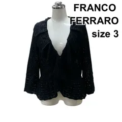 ◇ フランコフェラーロ FRANCO FERRARO カーディガン 七分袖 ボリューミーフリルカラー 透かし編み  黒 綿混 3 L 11号 レディース Z6C018のサムネイル