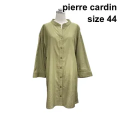 ◇ ピエールカルダン pierre cardin ロングシャツ 長袖 スタンドカラー スキッパー ブラウス カーキ 麻混 44 XL 15号 レディース Z6C451のサムネイル