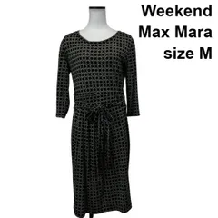 ◇ ウイークエンド Weekend Max Mara ワンピース ひざ丈 五分袖 花柄 総柄 黒 ベージュ シルク コットン M 9号 レディース S6D556