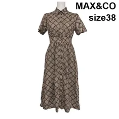 ◇ マックスアンドコー MAX&CO シャツワンピース ロング丈 半袖 フレア Aライン 幾何学プリント コットン100％ 38 M 9号 レディース S6D564