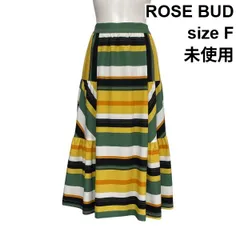 ◇ 未使用 ローズバッド ROSE BUD ボーダースカート ロングスカート フレア パッチワーク Aライン ティアード サイズF レディース S6D570