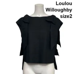 ◇ ルルウィルビー Loulou Willoughby リボンデザインブラウス シャツ 半袖 ボートネック プルオーバー 黒 綿 2 M 9号 レディース S6D540のサムネイル