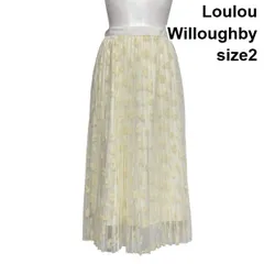 ◇ ルルウィルビー Loulou Willoughby プリーツスカート ロング丈 フレア チュール フロッキー加工 アイボリー 2 M 9号 レディース S6D539