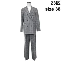 ◆ にじゅうさんく 23区 パンツスーツ テーラードジャケット ダブル ボトムス グレンチェック グレー系 毛混 38 M 9号 レディース S6D551のサムネイル