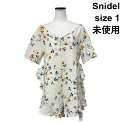 □ 未使用 スナイデル オールインワン ショート丈 半袖 Vネック フリル バックオープン 花柄 白 オレンジ ブルー 1 S レディース S6D550