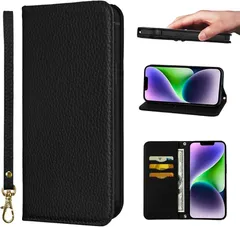 For 適用する iPhone 14 ケース 手帳型 超繊皮カバー 手帳型 耐衝撃 保護カバー 内蔵マグネット財布型 携帯カバー カードポケット スタンド機能 リストバンド に適した アイフォン 14 - ﾌﾞﾗｯｸ