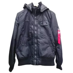 ALPHA INDUSTRIES アルファインダストリーズ フーデッドジャケット L ブラック ナイロン 中綿 ミリタリー MA-1系 フライトジャケット メンズ 黒 アウター 防寒 ジップアップ フード付き シンプル 秋冬 古着 ストリート カジュアル 美品