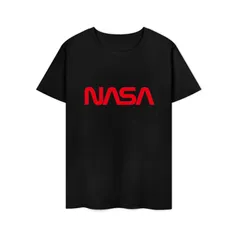 【人気デザイン】NASA レッドロゴ プリント T シャツ ブラック 半袖 カジュアル