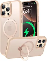 iPhone 15 Pro 用保護ケース magsafe対応 ワイヤレス充電 磁気リング マグネット搭載 定点360度回転スタンド付き 耐衝撃 耐久性 黄ばみ防 滑り止め 落下保護 傷防止 携帯ケース アイフォン15 Pro用 カバー ストラップホール付き