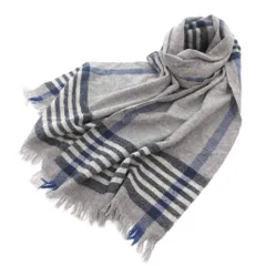 フェアファックス FAIRFAX マフラー ストール フリンジ カシミヤ100％ 柄切替 グレー /FF