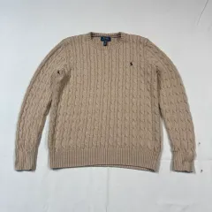 M) ポロラルフローレン ケーブル編み ケーブル編み ニット タン ブラウン 新モデル QRタグ