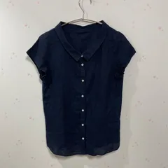 UNACA リネン100% 半袖シャツ ネイビー サイズ38 レディースのサムネイル