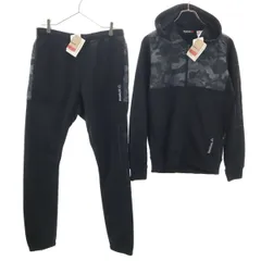 未使用 Reebok リーボック カモフラ柄切替 長袖 ジップパーカー 上下 セットアップ M/L ブラック ジャージ メンズ 古着