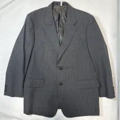 【231146】Takashimaya タカシマヤ  テーラードジャケット　アウター　スーツ　クリーニング済　肩パッド　ウール・ポリ混 メンズ  ・ ダークグレー