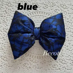 体育祭 文化祭 盛り髪リボン  ブルー×小花柄ブラックレース  イベント 推し活