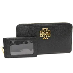 トリーバーチ ラウンドファスナー長財布(小銭入れあり) ブリテン カーフレザー 黒 ゴールド金具 86057 1121