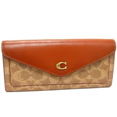 コーチ ファスナー長財布(小銭入れあり) ウィン ソフトウォレット カラーブロック PVCキャンバスxカーフ ブラウンxベージュ C2327