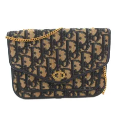 クリスチャンディオール Christian Dior ショルダーバッグ ポーチ トロッター CDロゴ チェーンストラップ 紺 ネイビー ベージュ /FF ■GY17