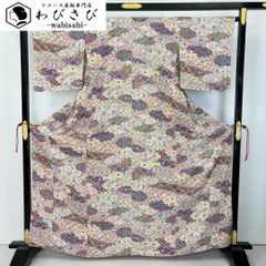 小紋 身丈151 裄60 辻ヶ花 絞り 板締め 藤の花 ドット 着物 063b 