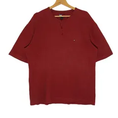 90's vintage 90年代 ヴィンテージ TOMMY HILFIGER トミーヒルフィガー フラッグタグ カットソー サーマル ハーフボタン 半袖 Tシャツ ワンポイント刺繡 オーバーサイズ ビッグシルエット Pakistan製 Lサイズ レッド