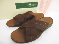 未使用同様 Clarks クラークス レザーサンダル Woodlake Cross ブラウン 茶色 サイズUK8 MF0001-0421-3