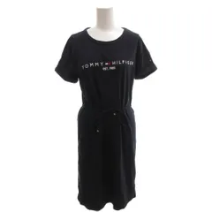 トミーヒルフィガー TOMMY HILFIGER 美品 ワンピース S 紺 ネイビー 半袖 ラウンドネック ロゴプリント /IL ■ECG004