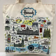 2165　Harrods　ハロッズ　トートバッグ　ハンドバッグ　オフホワイト系　アイボリー系　レディース　ロンドン　イギリス　シンプル　カジュアル　きれいめ　刺繍