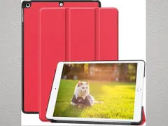 iPad 10.2 第9/8/7世代 2021/2020/2019年 通用タブレットケース 三折り オートスリープ機能 PU+PC レッド 未使用 スタンド 軽量 傷防止