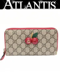 グッチ GUCCI チェリー ラウンドファスナー 長財布 GGスプリームキャンバス PVCレザー ベージュ 476049 【74441】