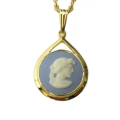 ウェッジウッド WEDGWOOD 美品 ジャスパー ネックレス カメオ ペンダント アクセサリー チェーン ゴールドカラー 0418 ■GY99