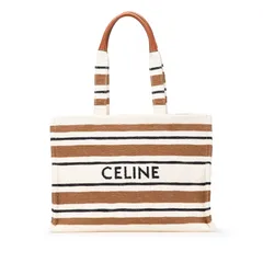 セリーヌ ロゴ ハンドバッグ トートバッグ ホワイト ブラウン ブラック キャンバス レザー レディース CELINE【1-0203213】