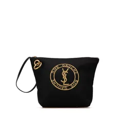 サンローラン リヴゴーシュ クラッチバッグ ポーチ  ブラック ウール レザー レディース SAINT LAURENT【1-0208361】