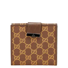 グッチ GGキャンバス 二つ折り財布 035 0959 2249 ブラウン キャンバス レザー レディース GUCCI【1-0215209】