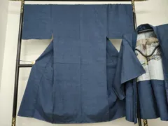 平和屋着物●男性　紬　アンサンブル　色無地　青褐色　正絹　逸品　未使用　AABH3338ck