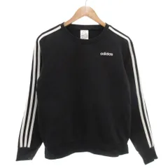 アディダス adidas スウェット トレーナー スリーストライプス 裏起毛 M 黒 ブラック 白 ホワイト ラウンドネック /YJ ■GY59